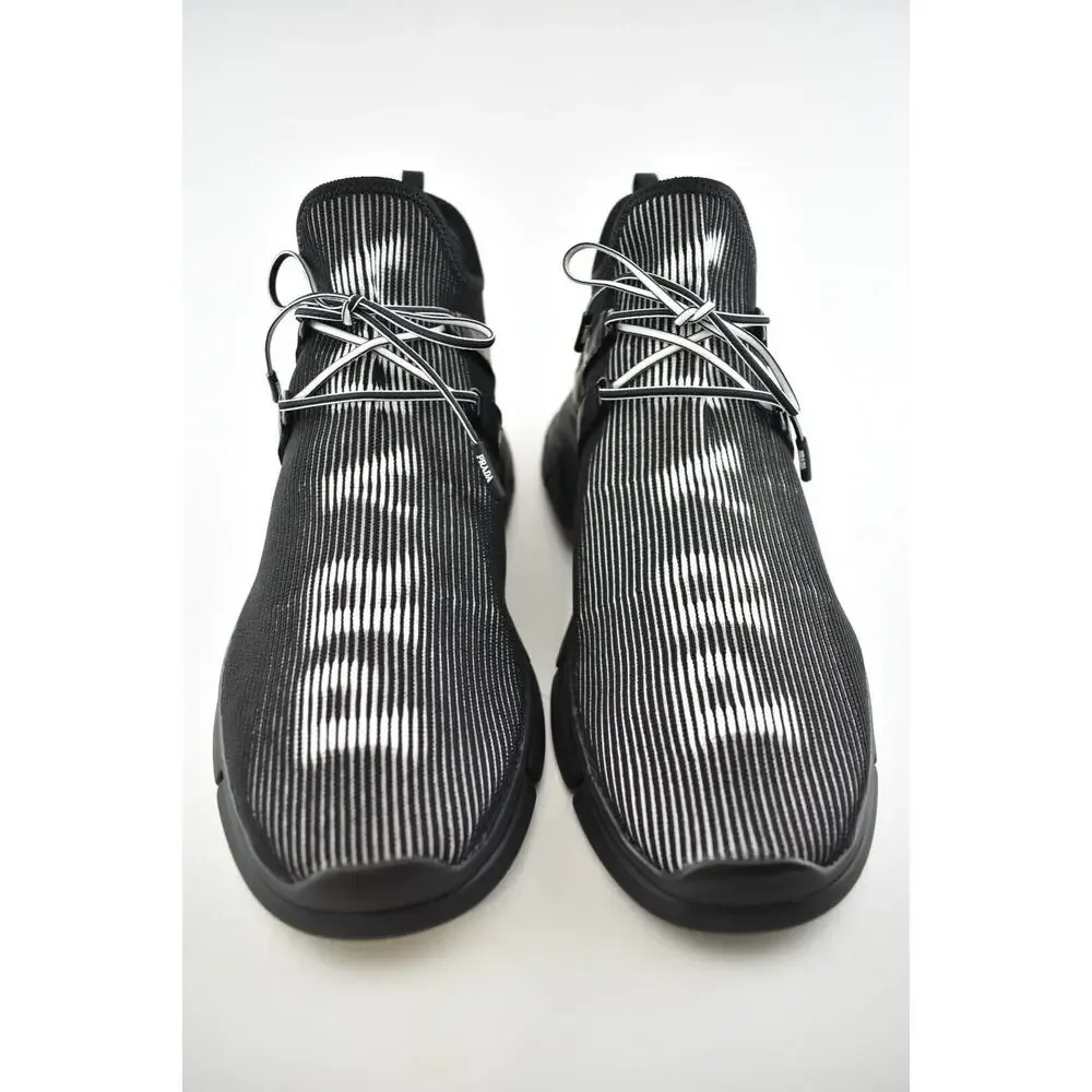 Prada Logo Knit Row Sock Black White Low Flat Trainer Sneaker Men UK 9.5 US 10.5 - Picture 6 of 12